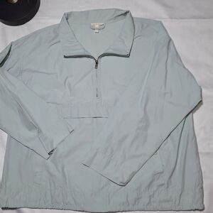 Eileen Fisher Jacket Womens XL Green Stud Collar 1/2 Zip Windbreaker Jacket